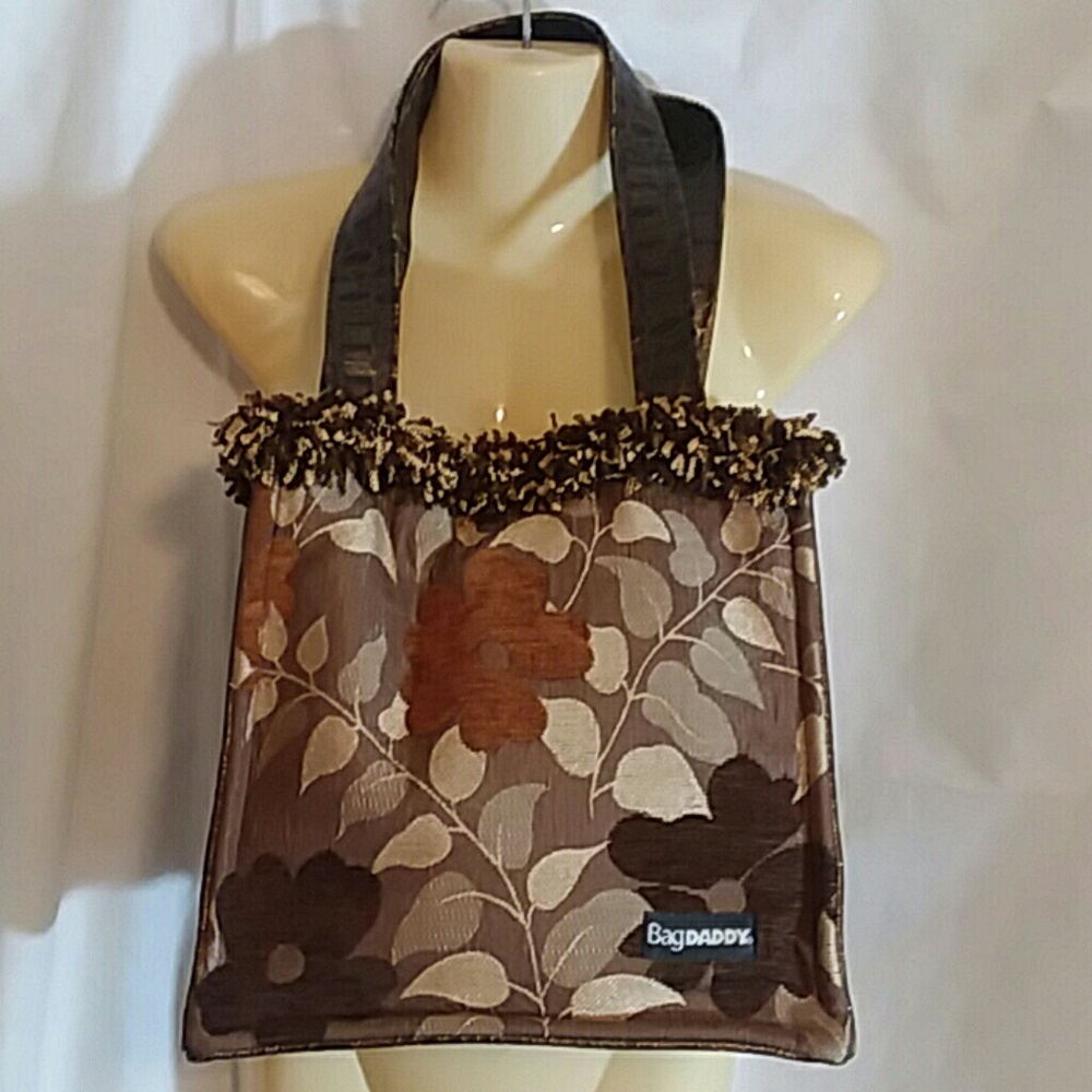 BagDaddy Brown Floral Tapestry Tote Bag Purse